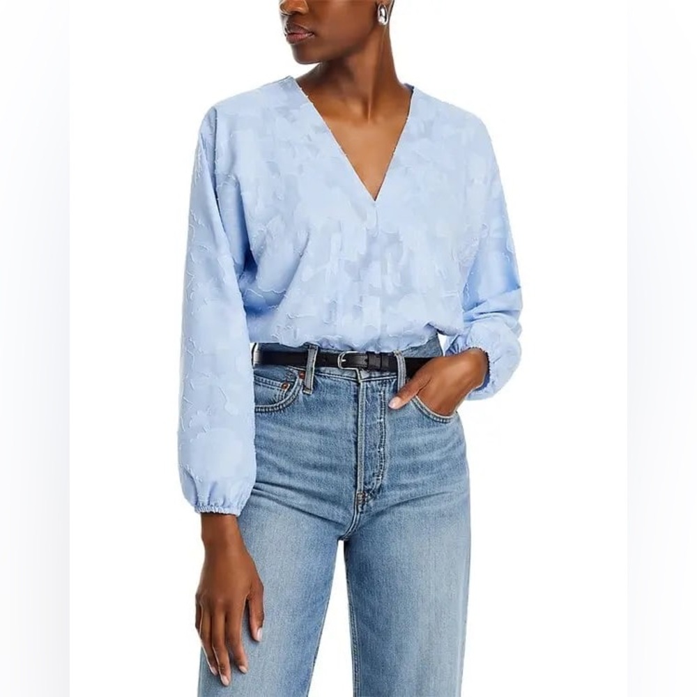 Koko + Mason Jacquard Sky Blue V-Neck Blouse sz XS